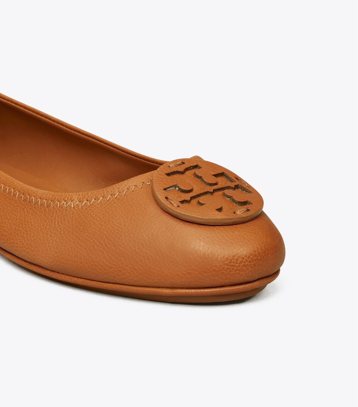 Tory Burch Brown Minnie Travel Leather Logo Ballet Flats