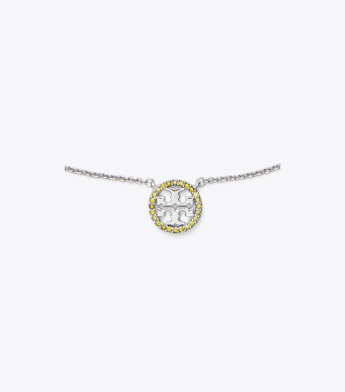 Tory Burch Silver / Olive Miller Pavé Logo Delicate Necklace