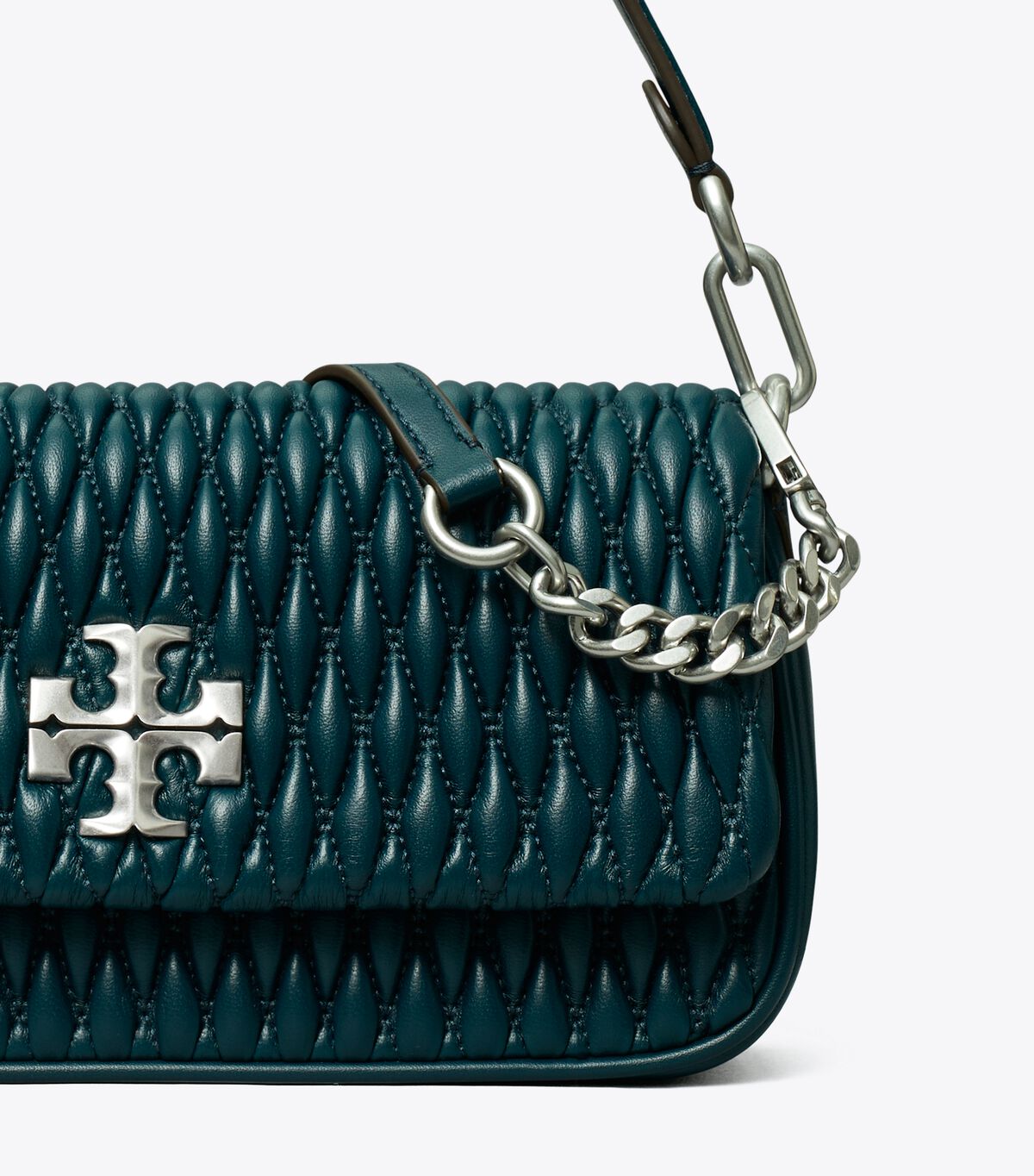 Tory Burch Dark Turquoise Small Kira Ruched Flap Shoulder Bags