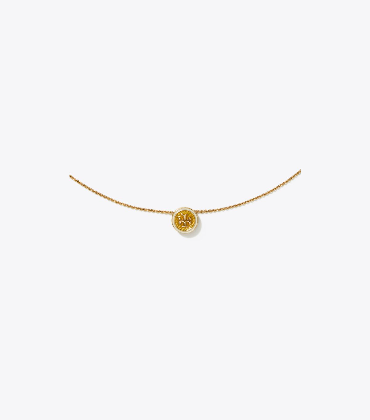 Tory Burch Gold / Yellow / White Kira Guilloché Pendant Necklace