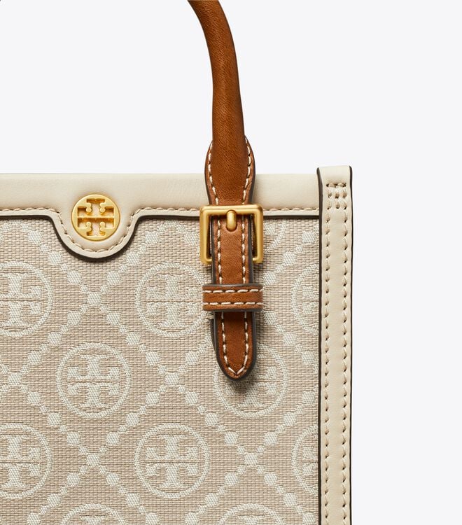 Tory Burch Beige Mini T Monogram Tote Bags