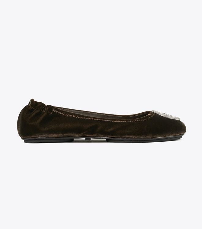 Tory Burch Black Minnie Travel Velvet Pavé Ballet Flats