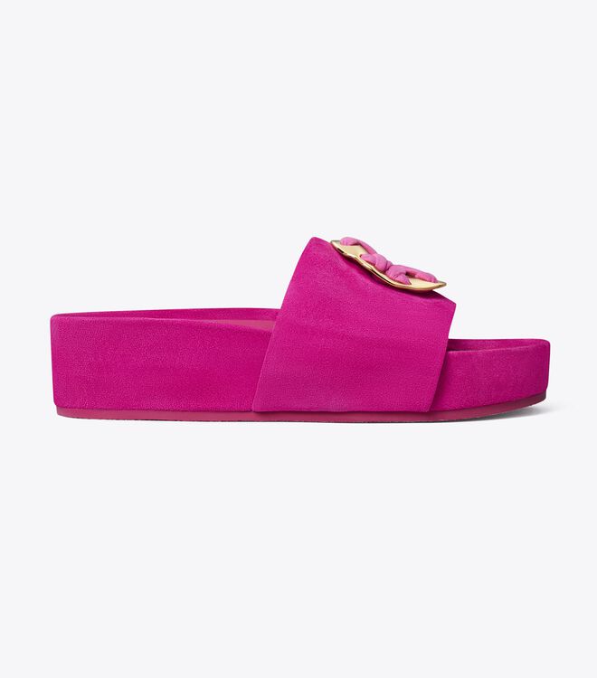 Tory Burch Fuchsia Woven Double T Sandals