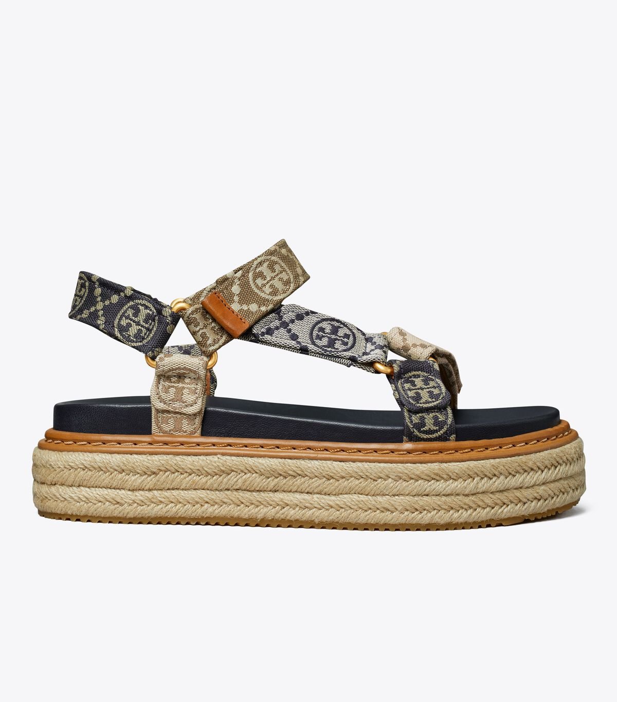 Tory Burch Navy T Monogram Rope Sandals
