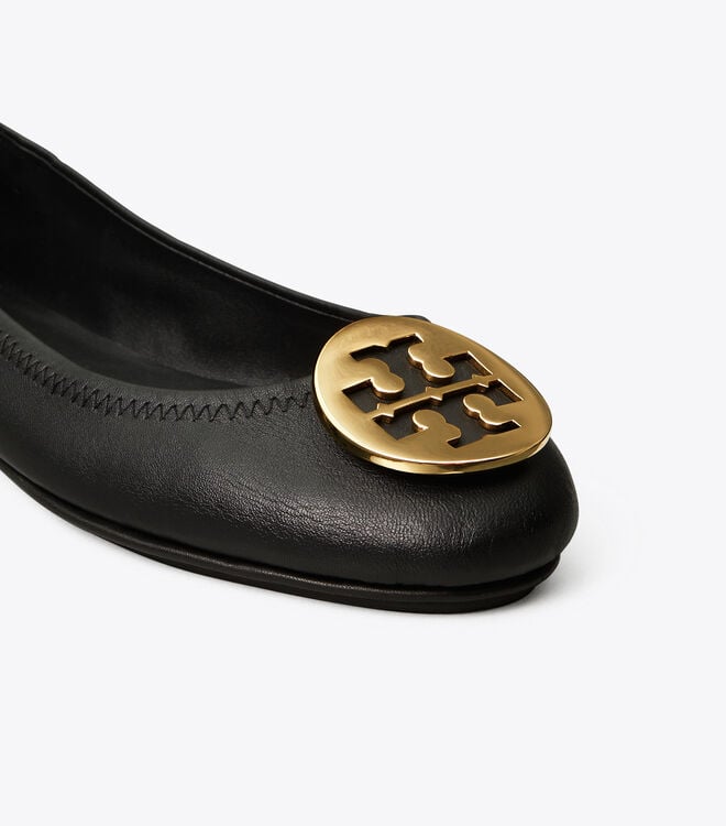 Tory Burch Black Gold Minnie Travel Ballet Flats