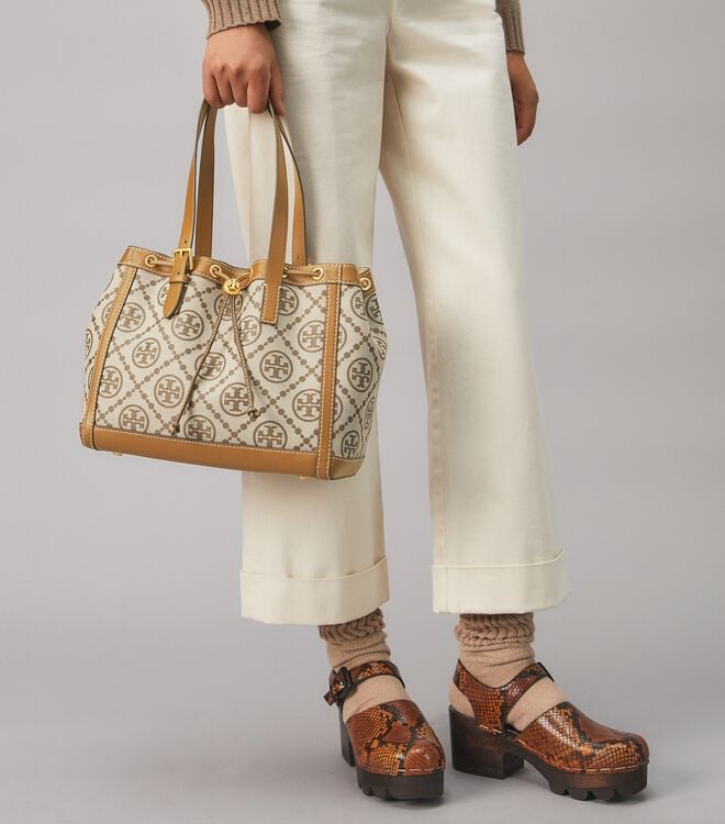 Tory Burch Brown T Monogram Jacquard Small Tote Bags