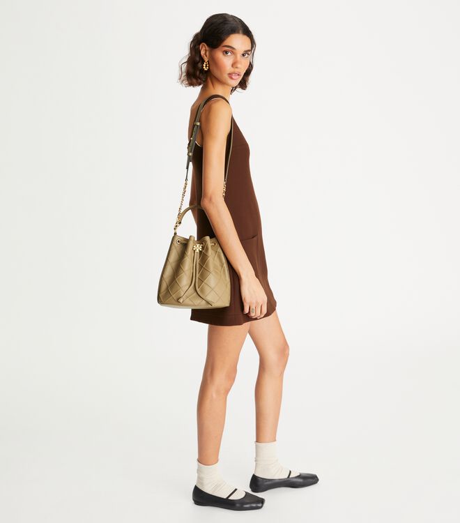 Tory Burch Grey Large Fleming Soft Bucket Bags