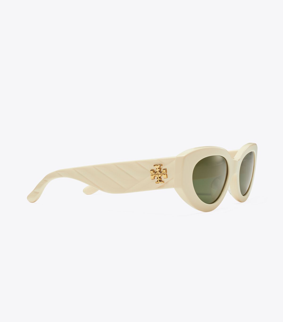 Tory Burch White / Dark Green Kira Chevron Cat-eye Sunglasses
