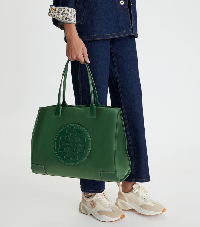 Tory Burch Dark Green Ella Tote Bags