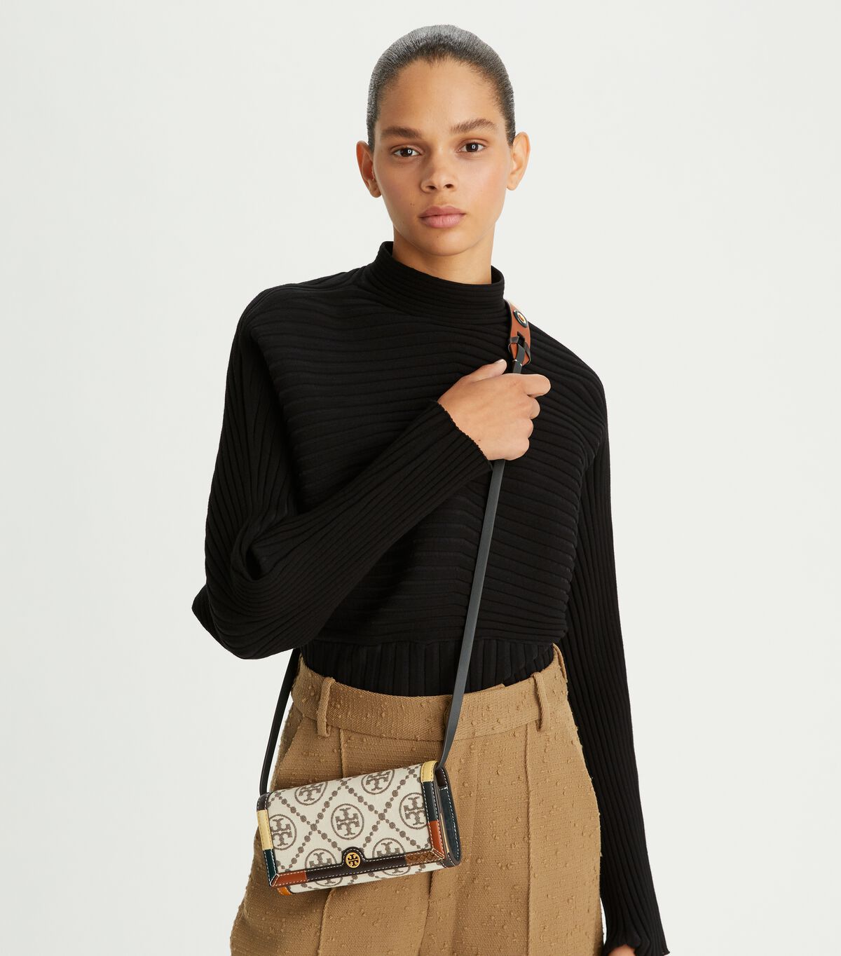 Tory Burch Beige T Monogram Grommet Crossbody Bags