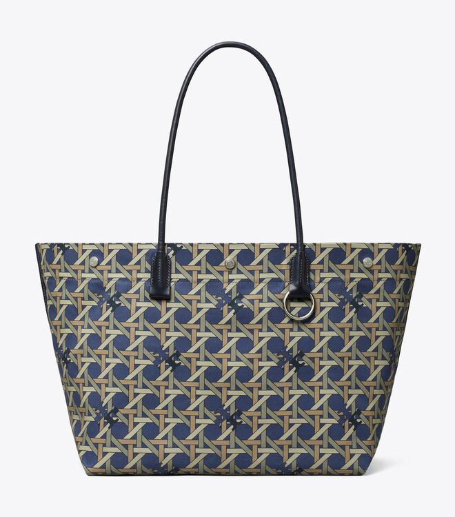 Tory Burch Navy Canvas Basketweave Tote Bags