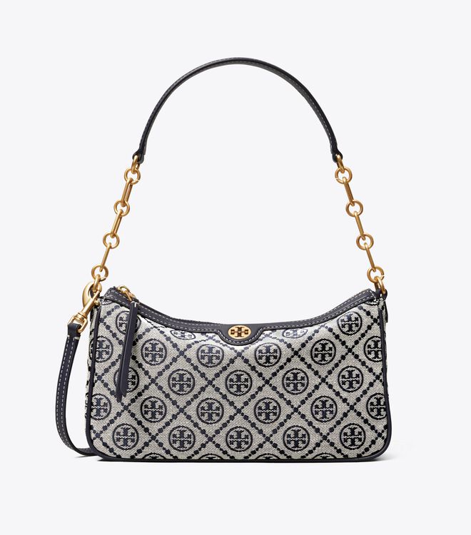 Tory Burch Navy T Monogram Jacquard Shoulder Bags