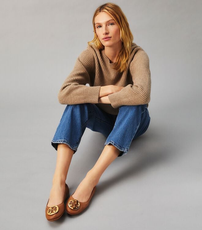 Tory Burch Black Gold Minnie Travel Ballet Flats