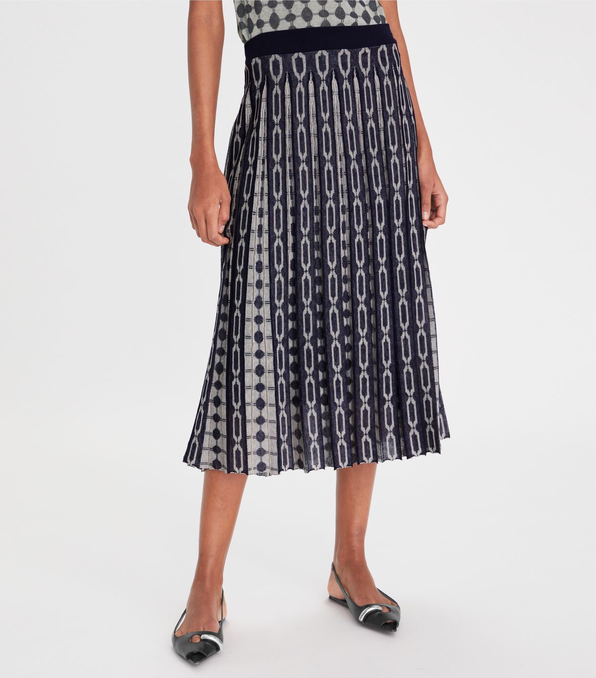 Tory Burch Navy / Cream Knit Jacquard Skirts