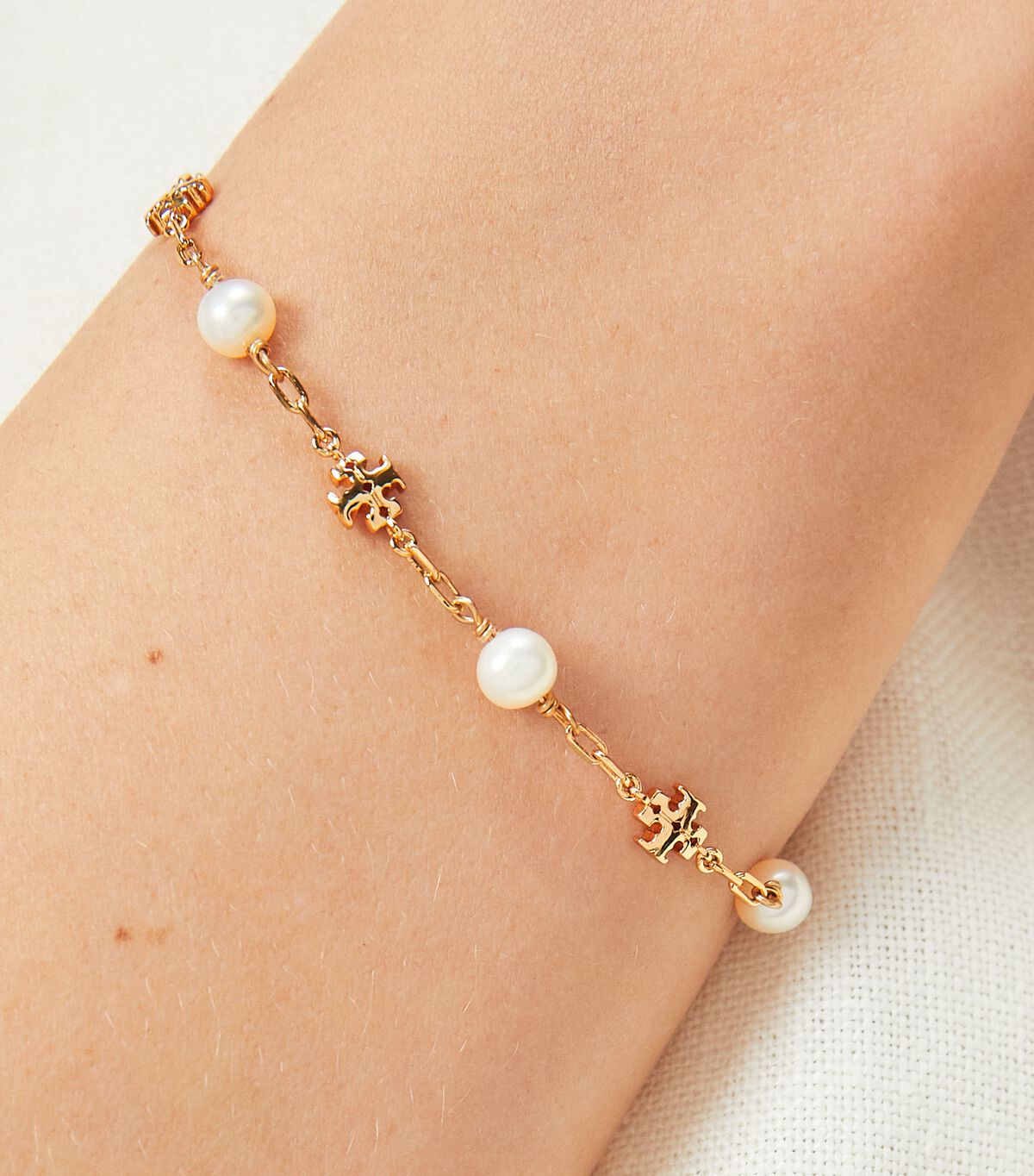 Tory Burch Gold / White Kira Pearl Chain Bracelet