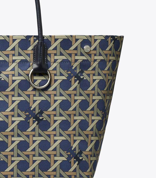 Tory Burch Navy Canvas Basketweave Tote Bags