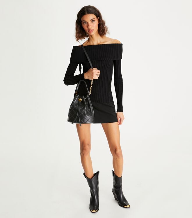 Tory Burch Black Large Fleming Soft Bucket Bags