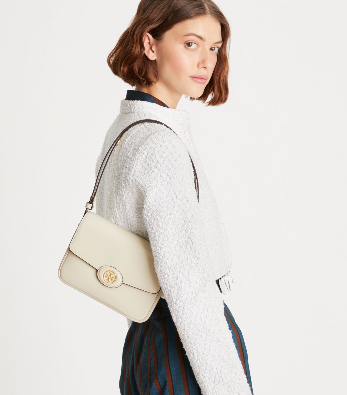 Tory Burch White Robinson Spazzolato Convertible Shoulder Bags