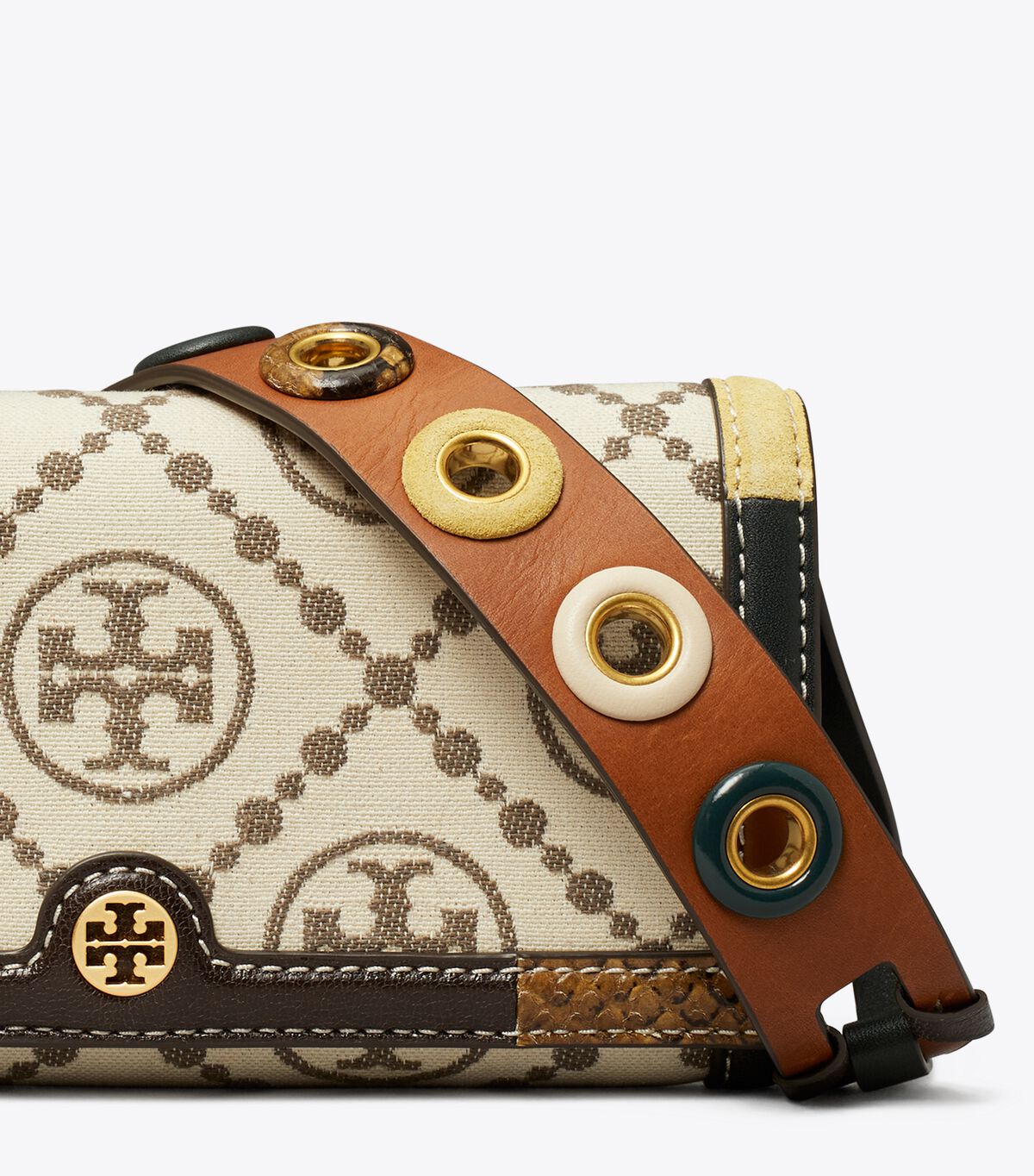 Tory Burch Beige T Monogram Grommet Crossbody Bags