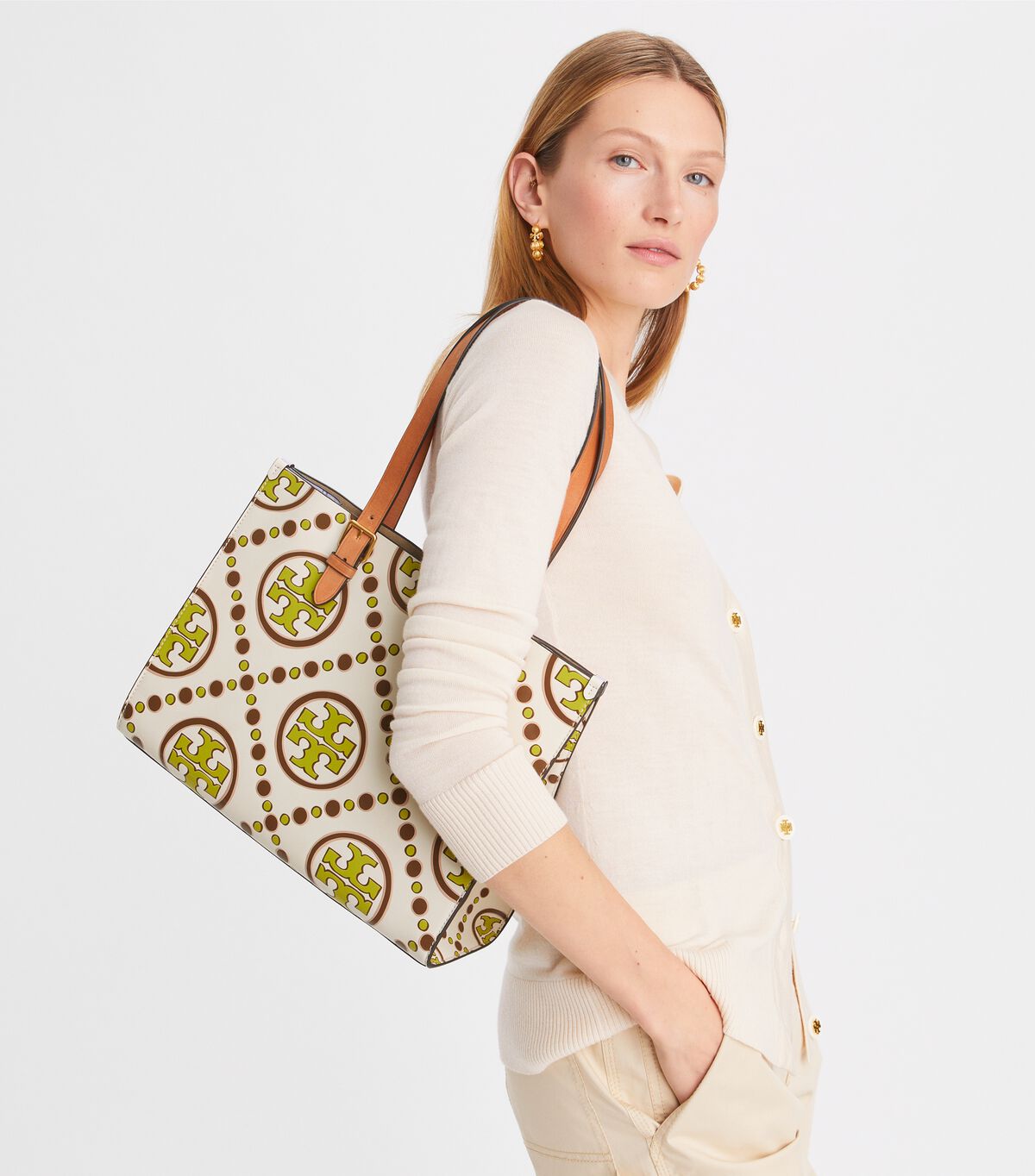 Tory Burch Lavender / White Small T Monogram Tote Bags
