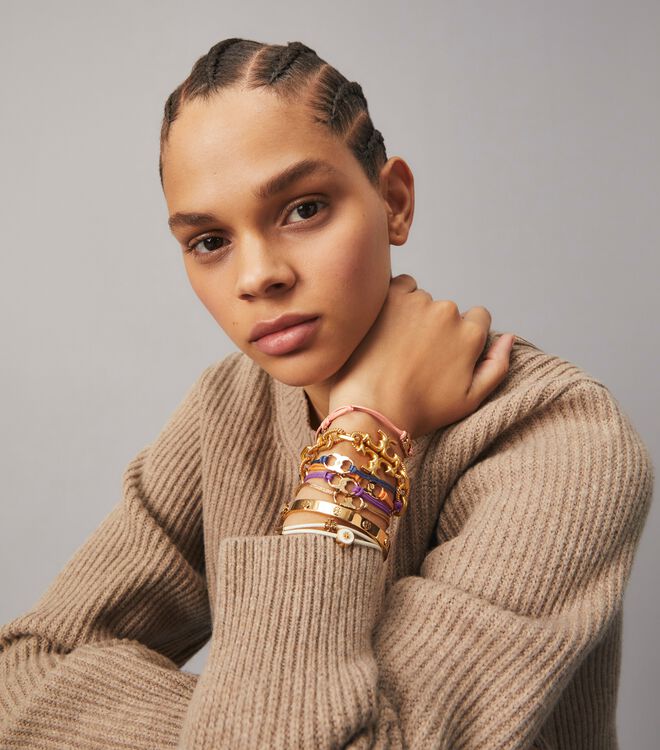Tory Burch Gold Miller Stud Hinge 7mm Bracelet