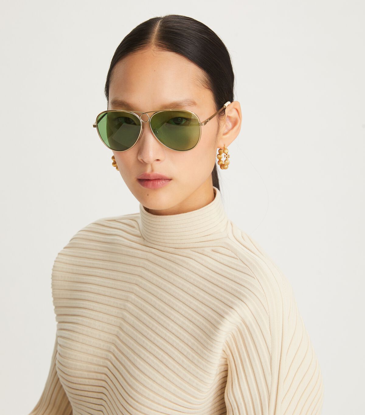 Tory Burch Silver Grey Gloria Pilot Sunglasses