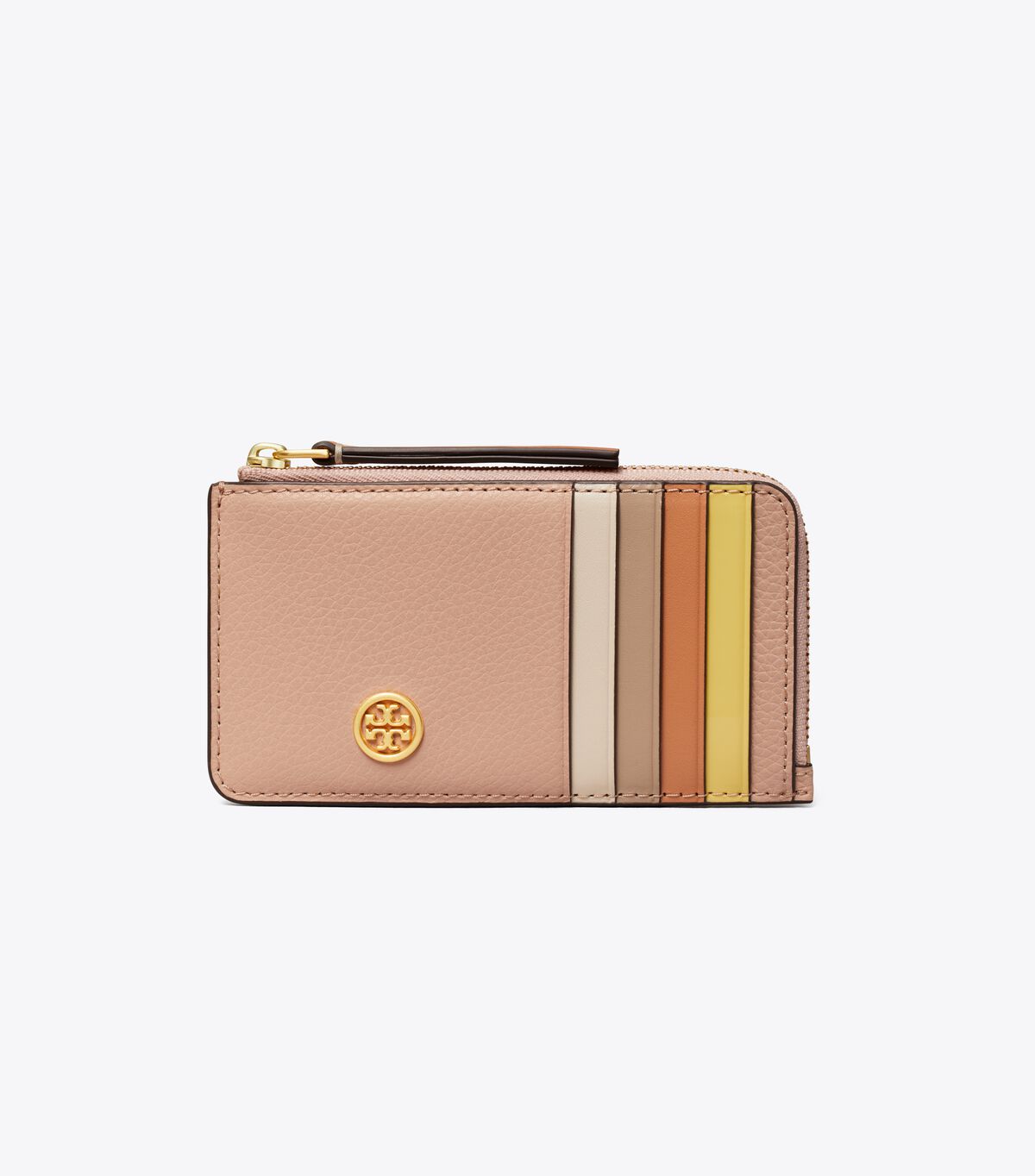 Tory Burch Brown Robinson Pebbled Top-zip Card Case