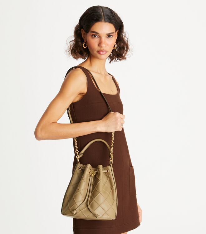 Tory Burch Grey Large Fleming Soft Bucket Bags
