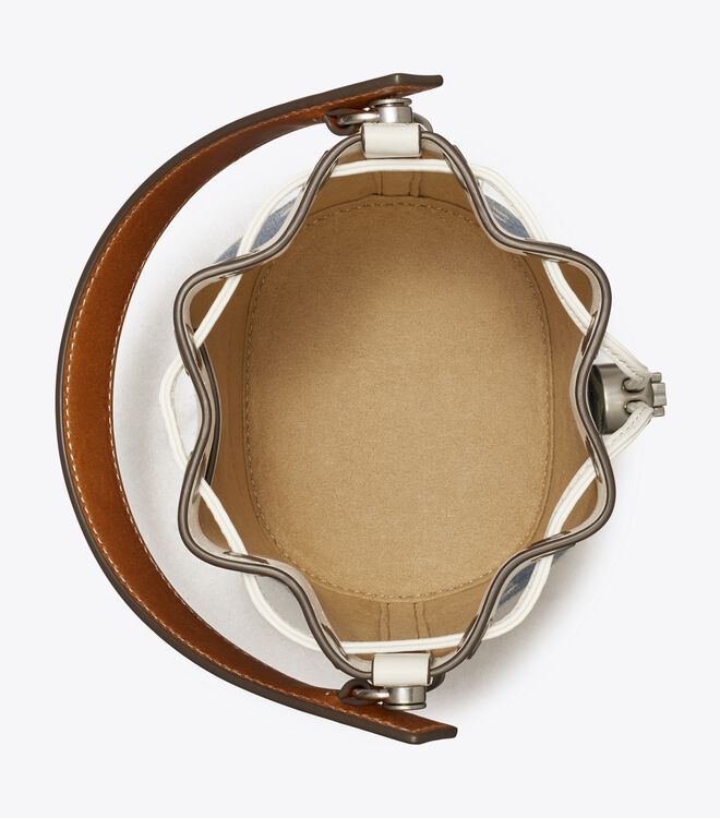 Tory Burch Blue Mini T Monogram Denim Bucket Bags