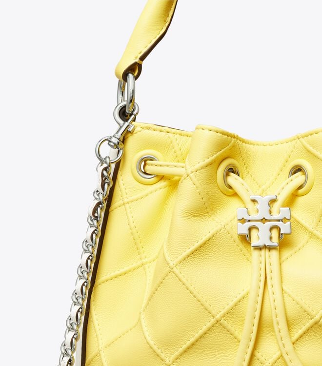 Tory Burch Lemon / White Mini Fleming Soft Patent Border Bucket Bags