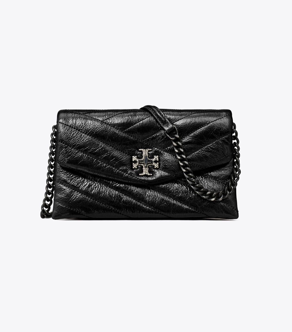 Tory Burch Black Kira Chevron Metallic Pave Logo Mini Bag