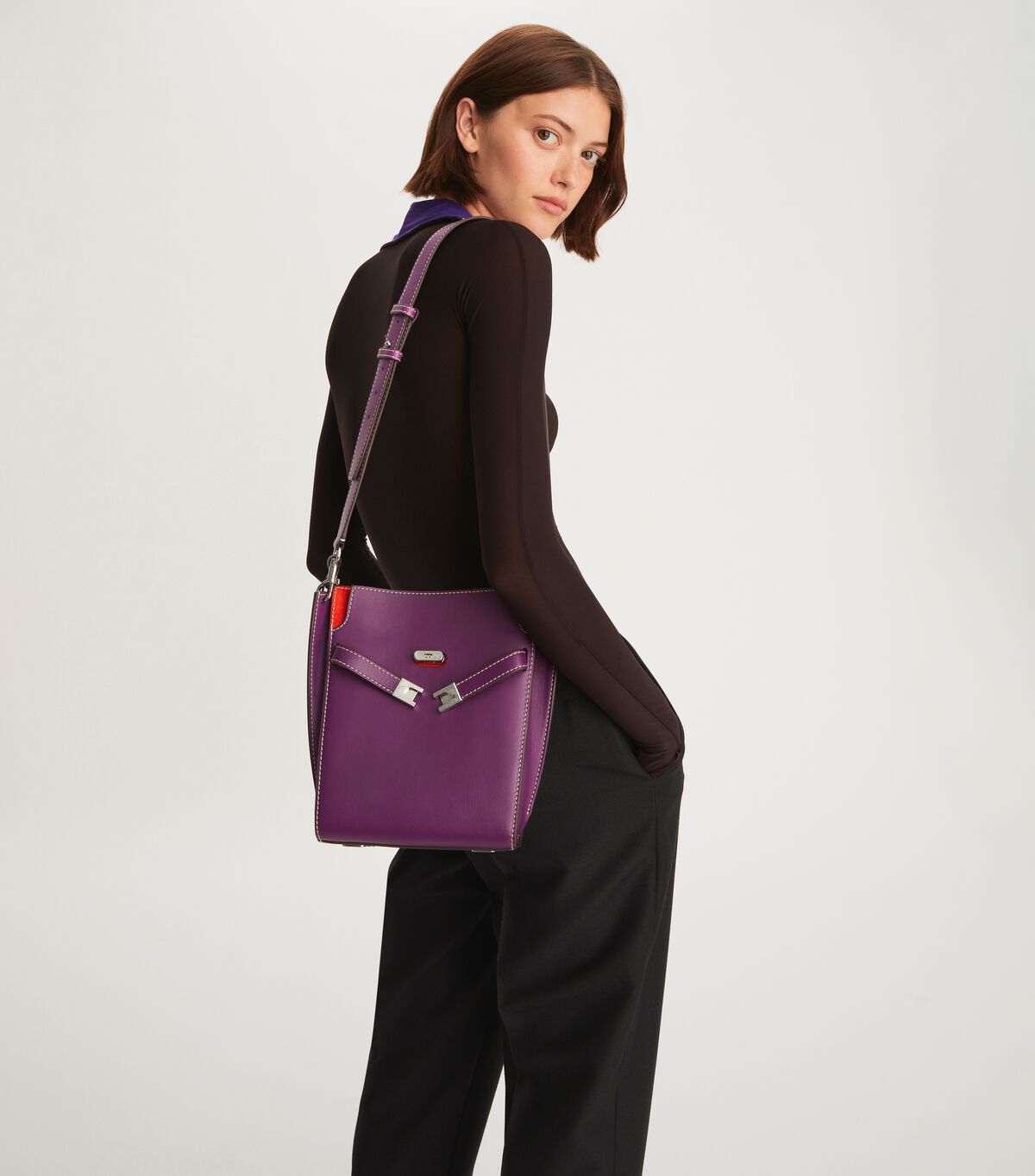 Tory Burch Purple Lee Radziwill Double Bucket Bags