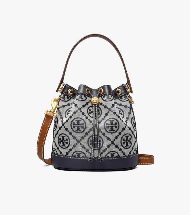 Tory Burch Navy T Monogram Bucket Bags