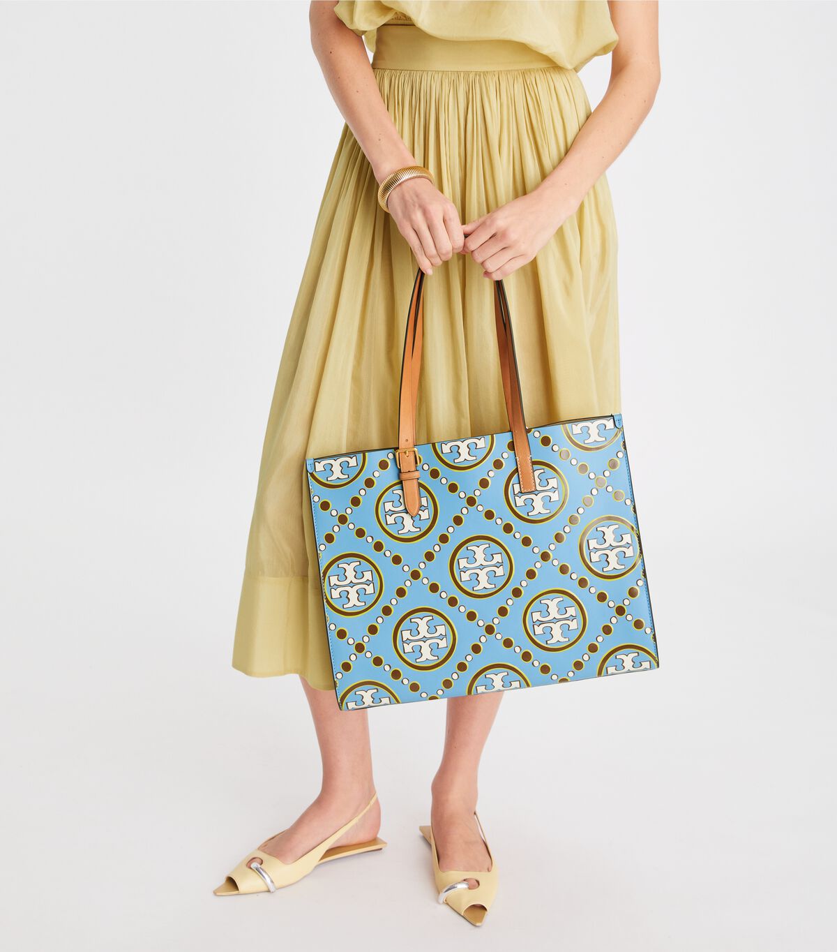 Tory Burch White / Blue T Monogram Tote Bags