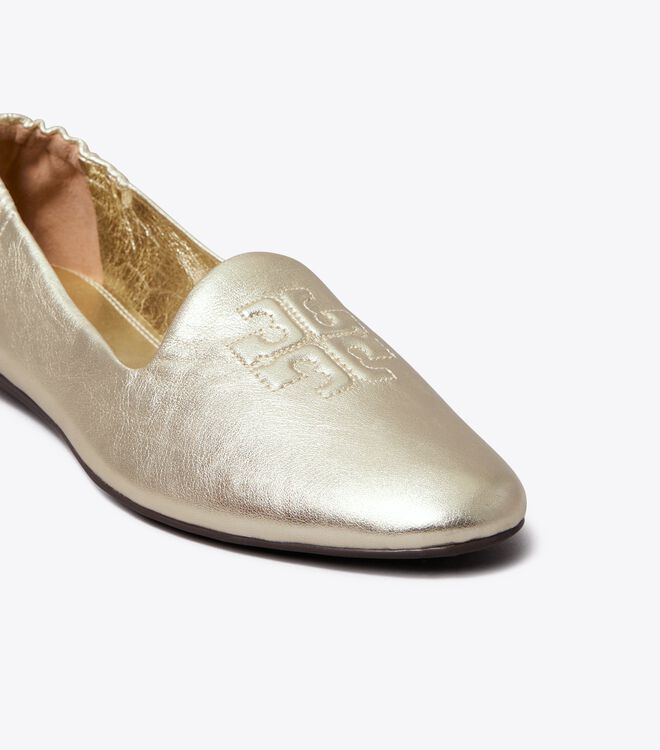 Tory Burch Gold Smoking Ballet Flats