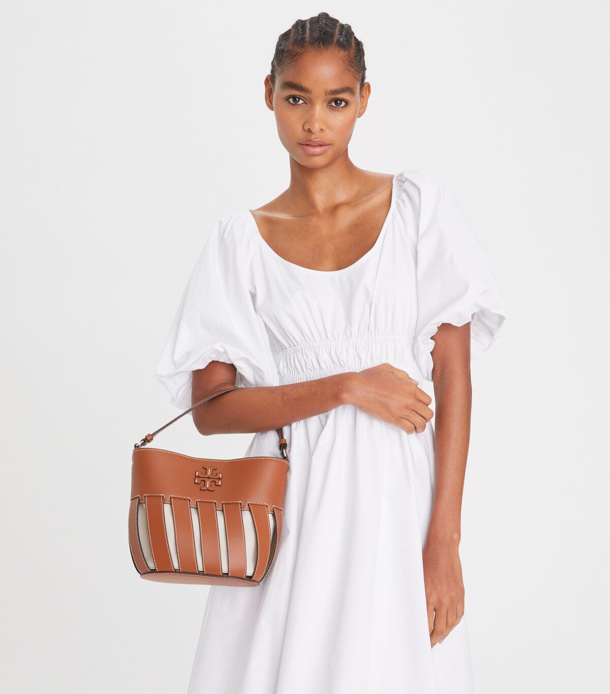 Tory Burch Brown Small Mcgraw Stripe Die-cut Bucket Bags