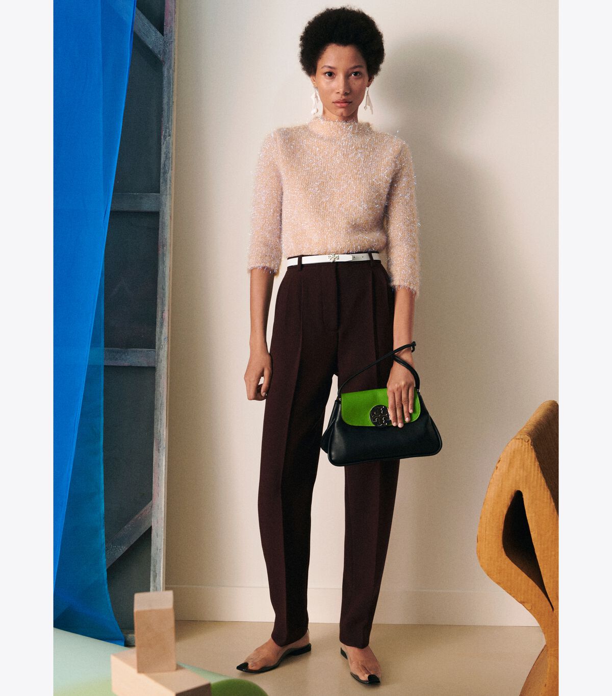 Tory Burch Cream Tinsel Mockneck Sweaters
