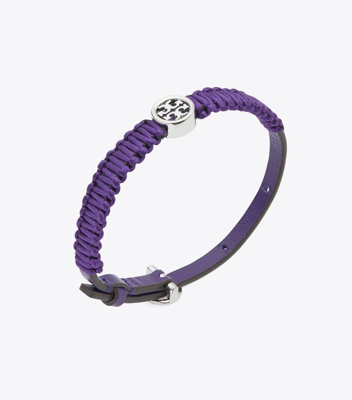 Tory Burch Silver Purple Miller Silk Leather Bracelet