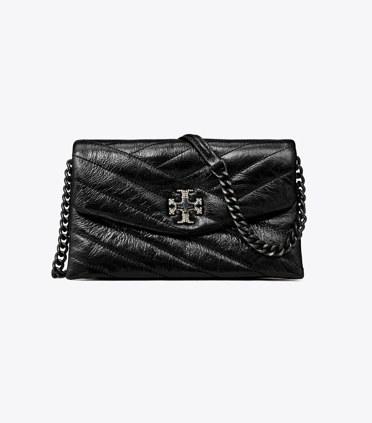 Tory Burch Black Kira Chevron Metallic Pave Logo Crossbody Bags