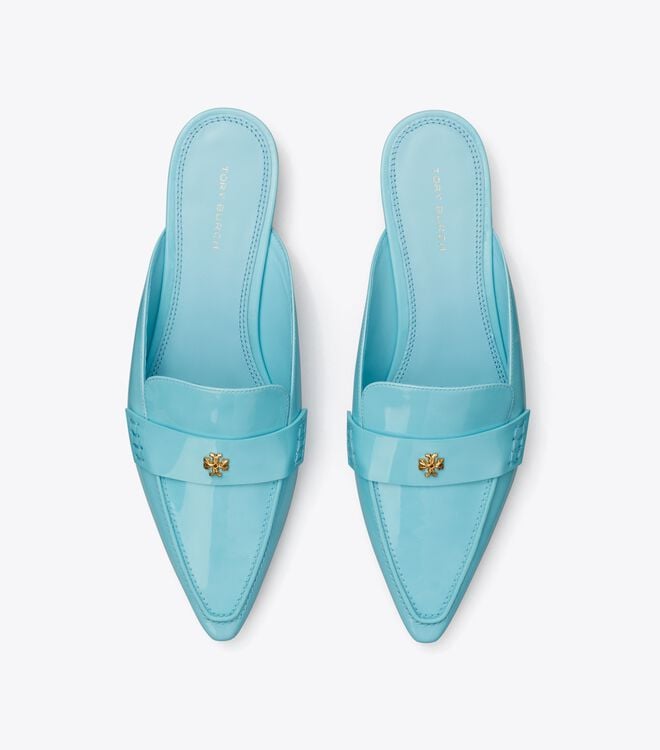 Tory Burch Light Blue Pointed Backless Loafers