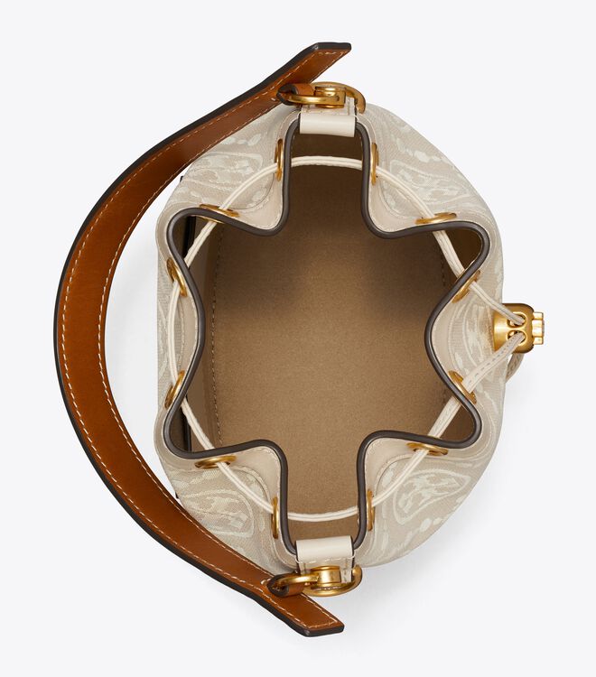 Tory Burch Beige T Monogram Bucket Bags