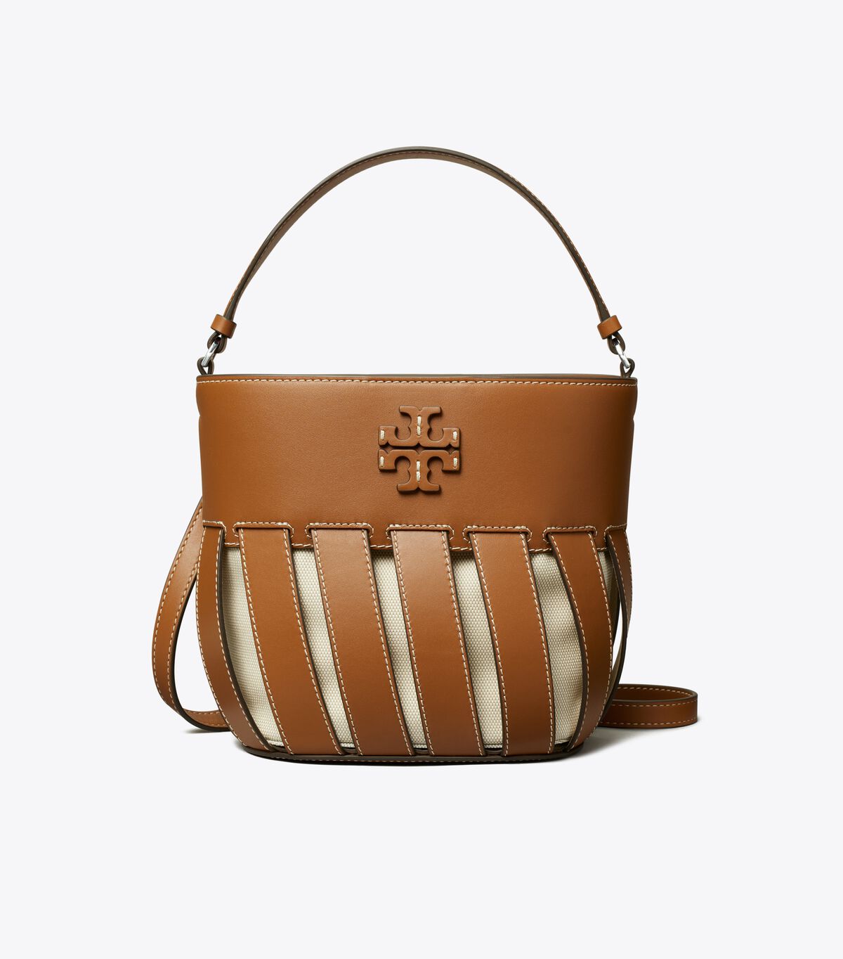 Tory Burch Brown Small Mcgraw Stripe Die-cut Bucket Bags