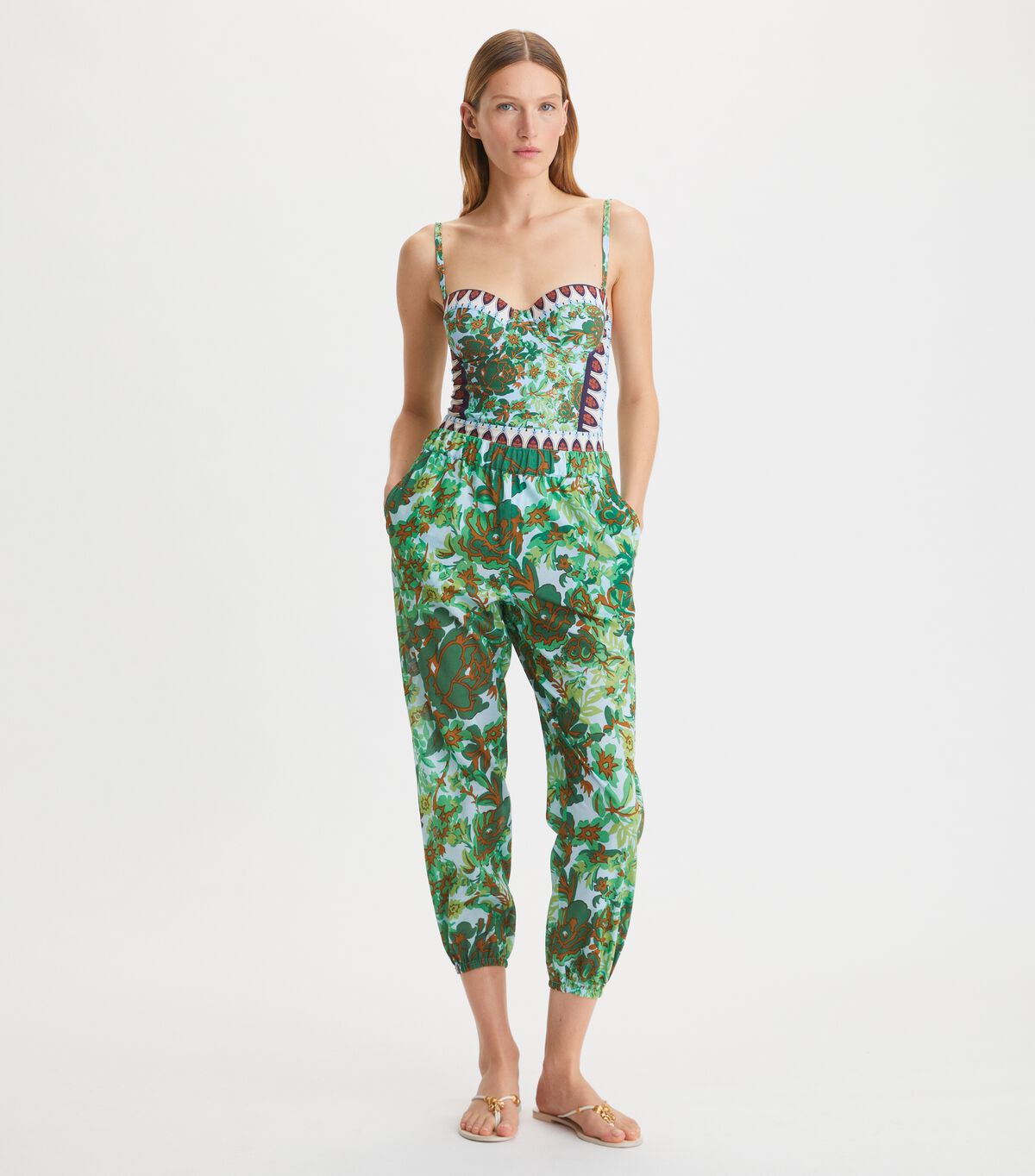 Tory Burch Green Printed Beach Pants
