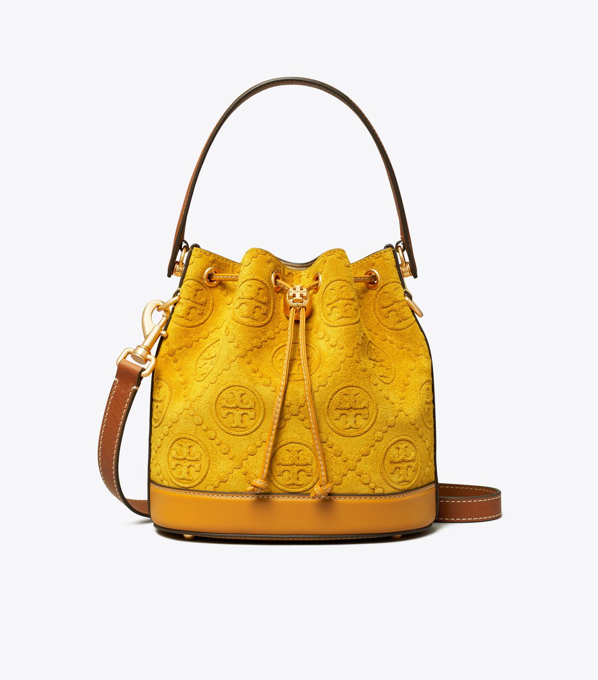 Tory Burch Deep Orange Flower T Monogram Suede Embossed Crossbody Bags