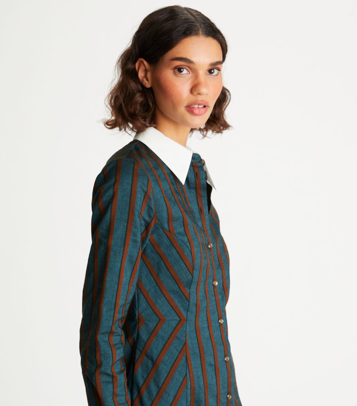 Tory Burch Dark Turquoise Striped Lightweight Canvas Dress