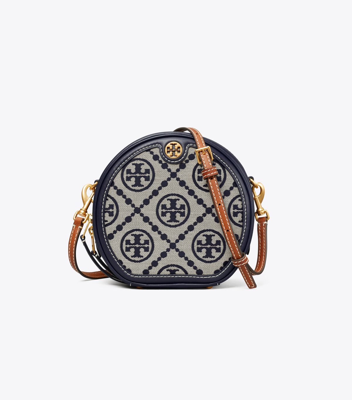 Tory Burch Navy T Monogram Jacquard Moon Crossbody Bags
