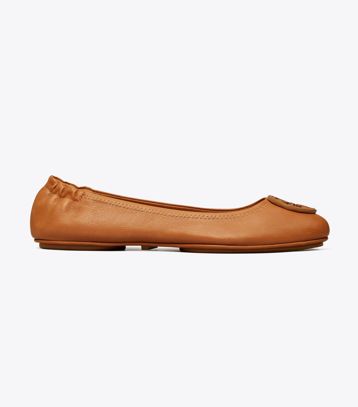 Tory Burch Brown Minnie Travel Leather Logo Ballet Flats