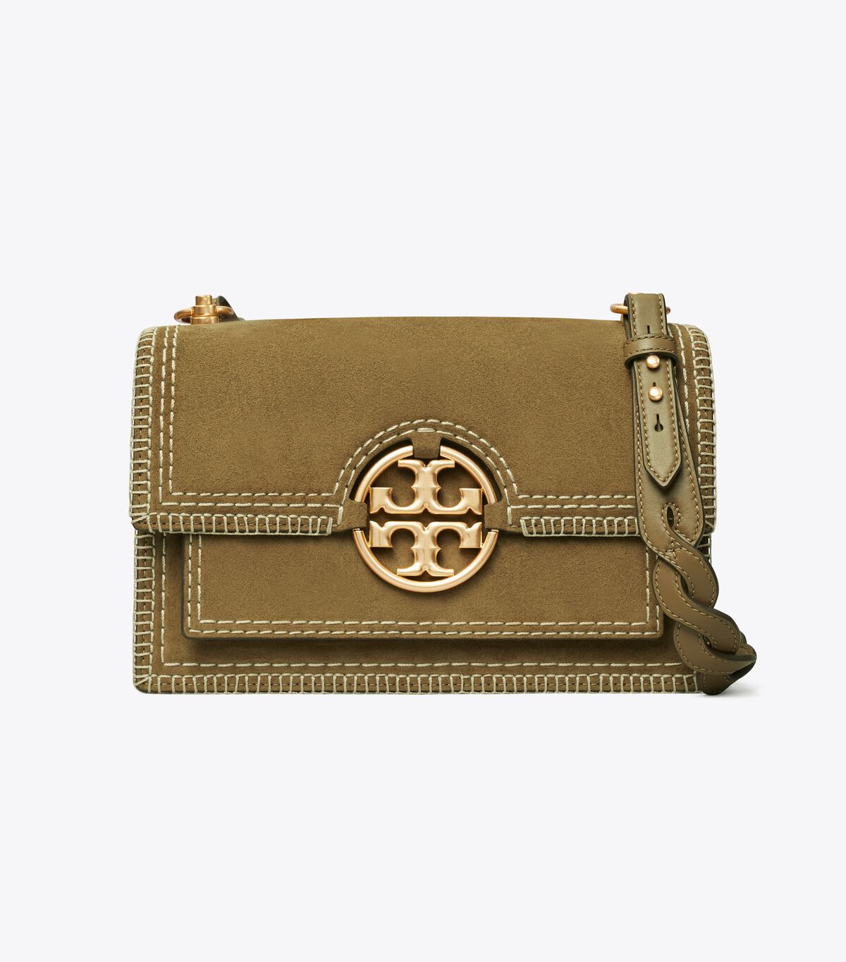 Tory Burch Brown Miller Suede Stitched Flap Shoulder Bags