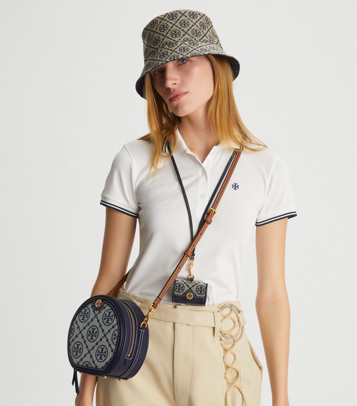 Tory Burch Navy T Monogram Jacquard Moon Crossbody Bags