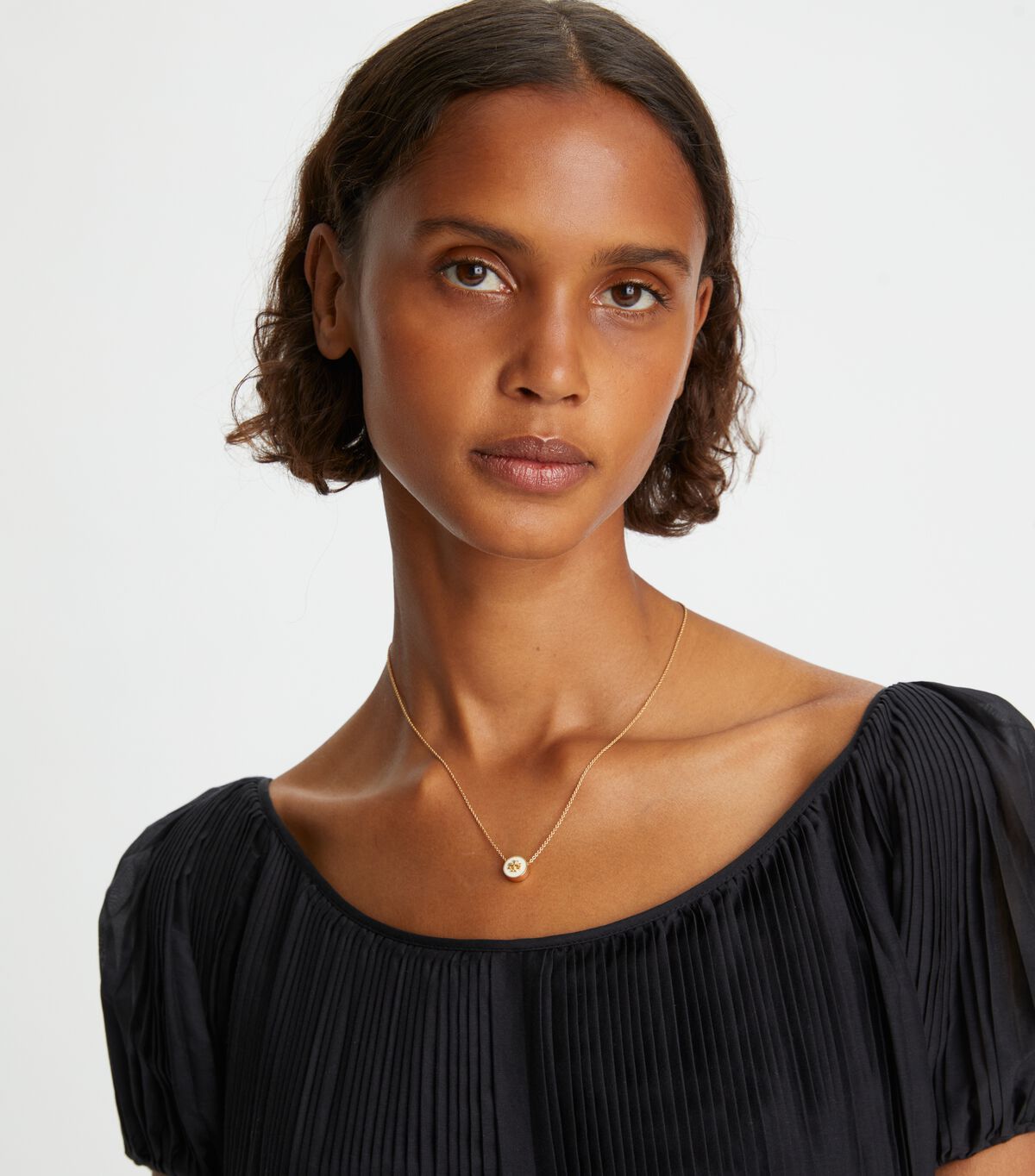 Tory Burch Gold / White Kira Enamel Pendant Necklace